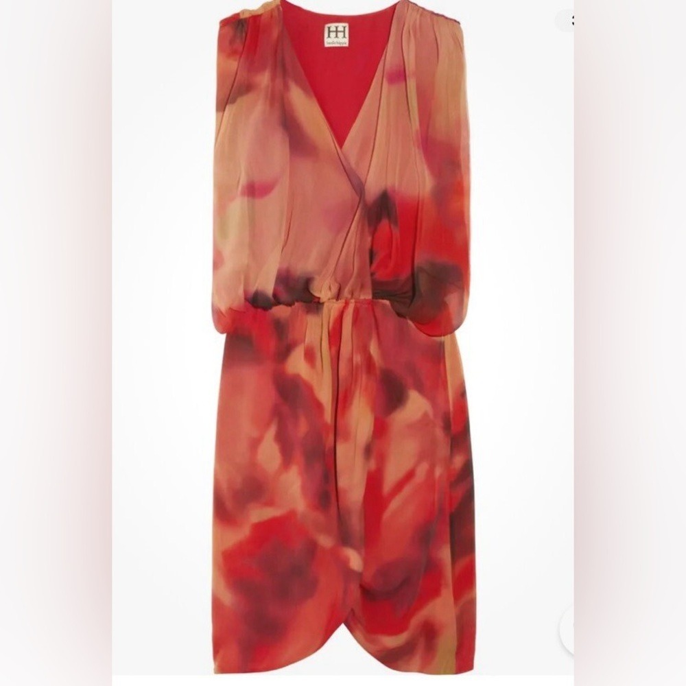 Y2K Haute Hippie Red Wrap Drape Silk‎ Dress Small